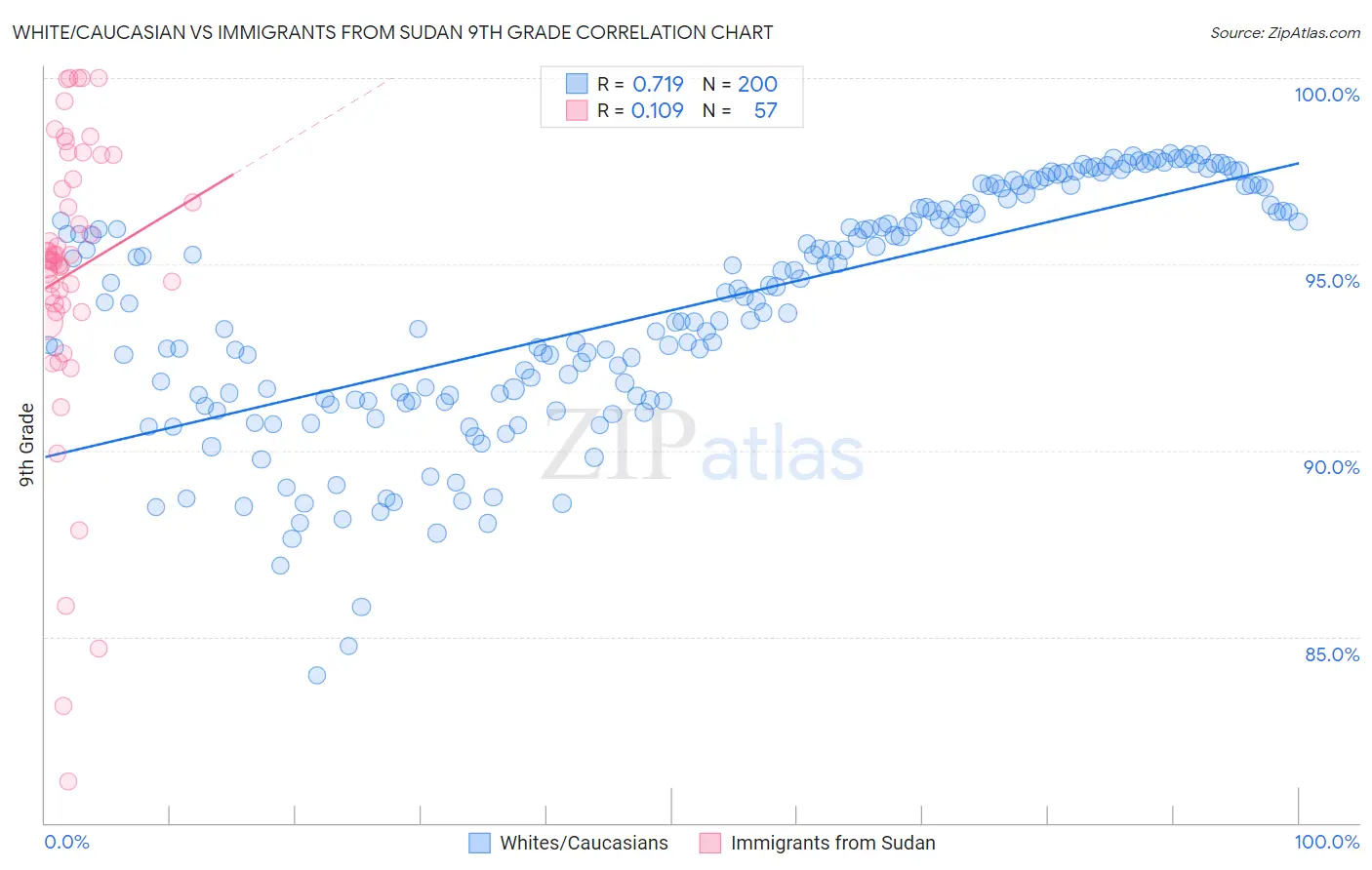 White/Caucasian vs Immigrants from Sudan 9th Grade