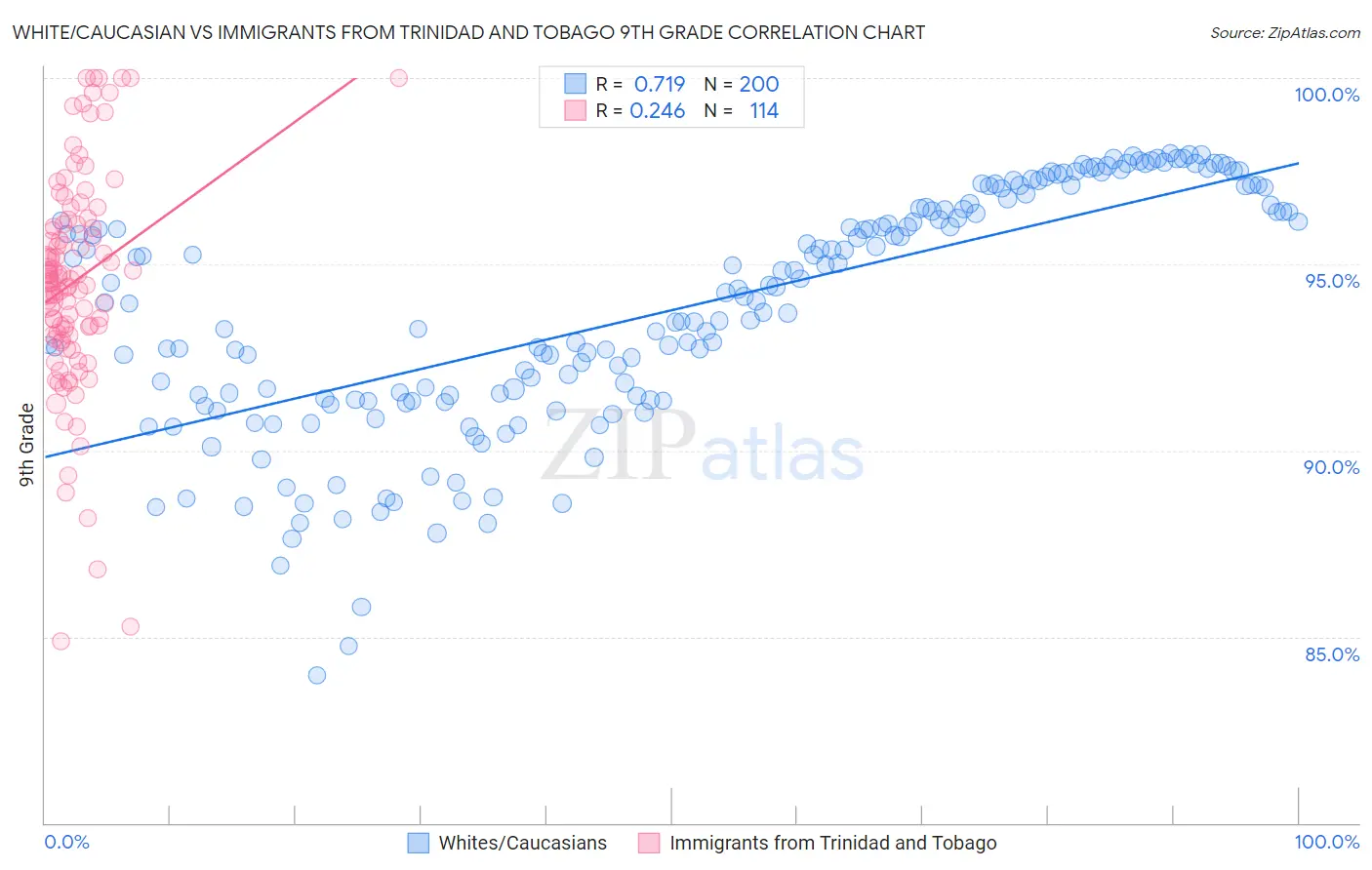 White/Caucasian vs Immigrants from Trinidad and Tobago 9th Grade