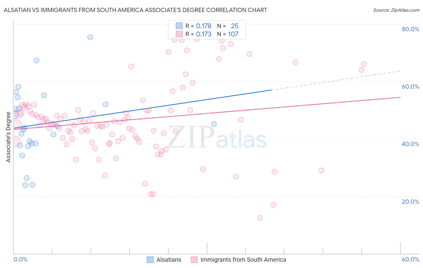 Alsatian vs Immigrants from South America Associate's Degree