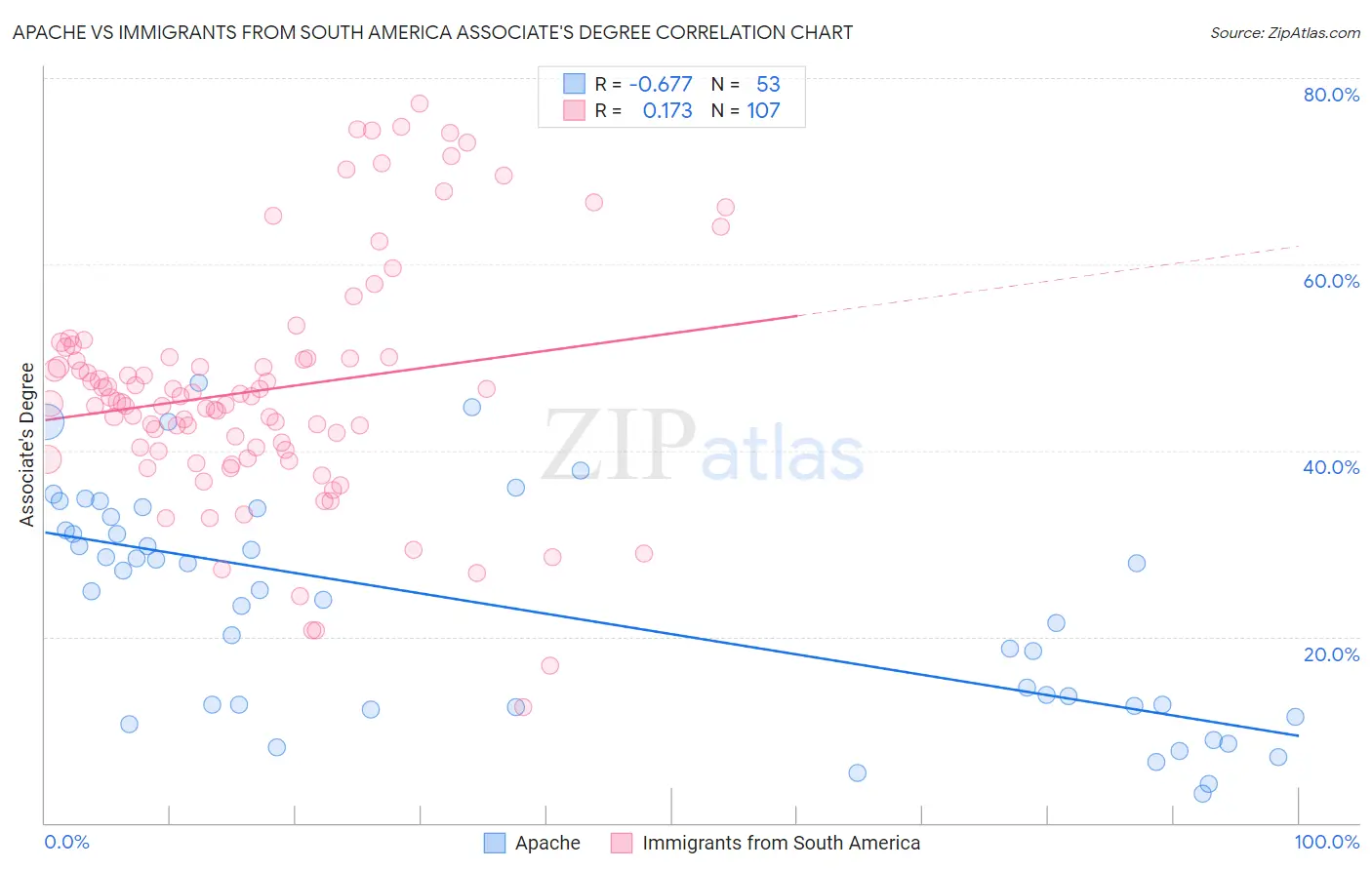 Apache vs Immigrants from South America Associate's Degree