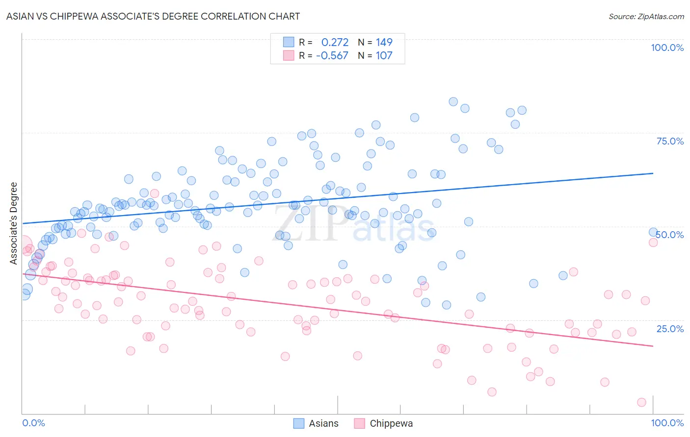 Asian vs Chippewa Associate's Degree