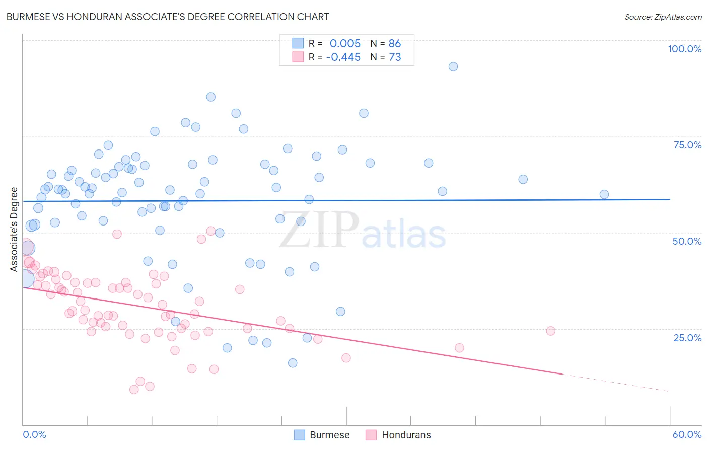 Burmese vs Honduran Associate's Degree