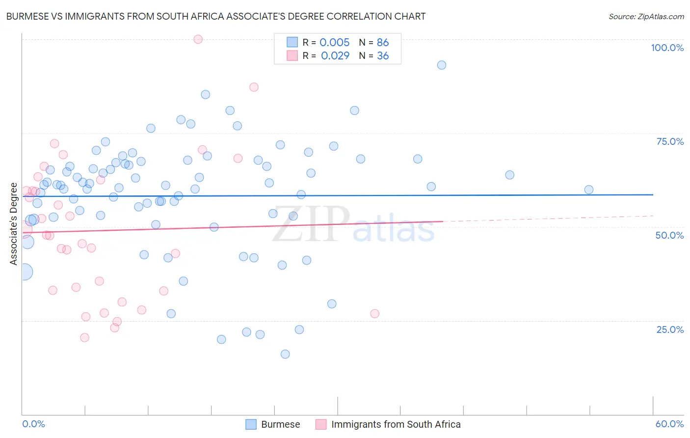 Burmese vs Immigrants from South Africa Associate's Degree