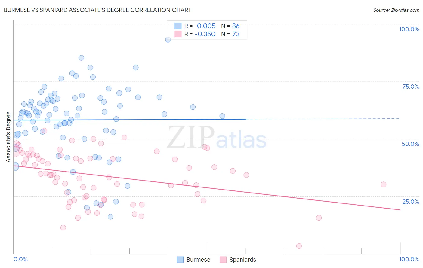 Burmese vs Spaniard Associate's Degree