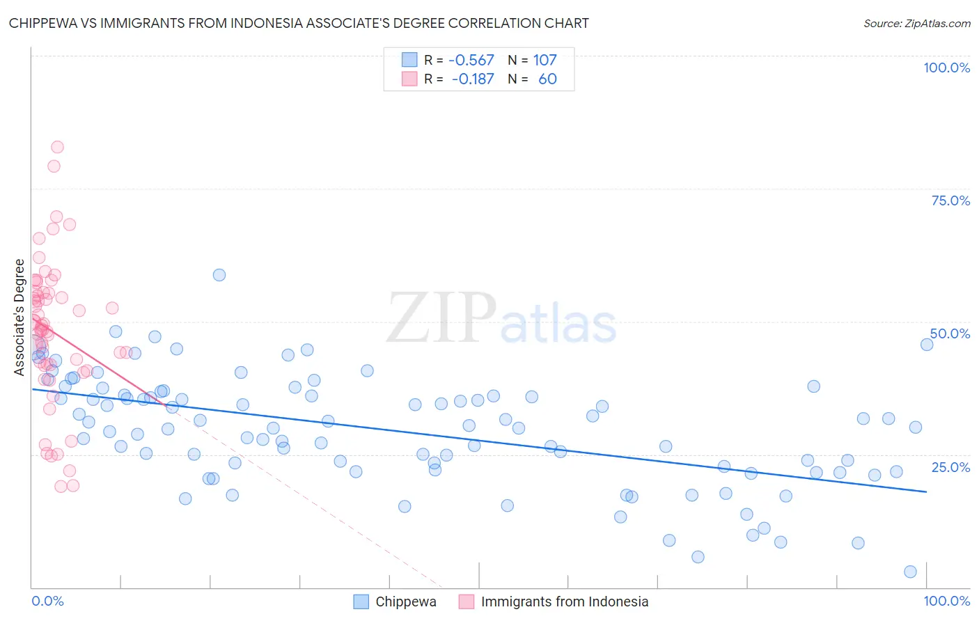 Chippewa vs Immigrants from Indonesia Associate's Degree