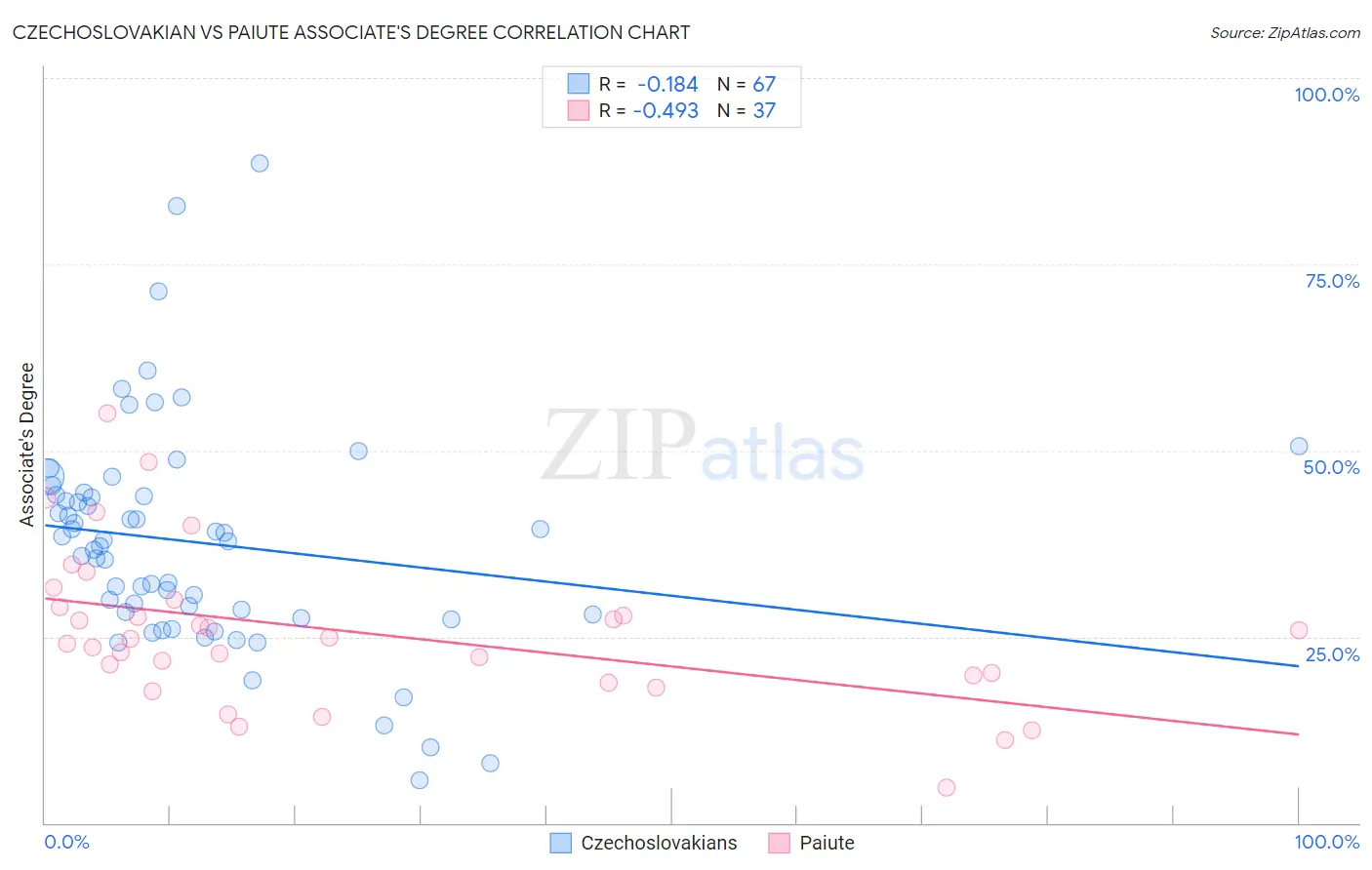 Czechoslovakian vs Paiute Associate's Degree
