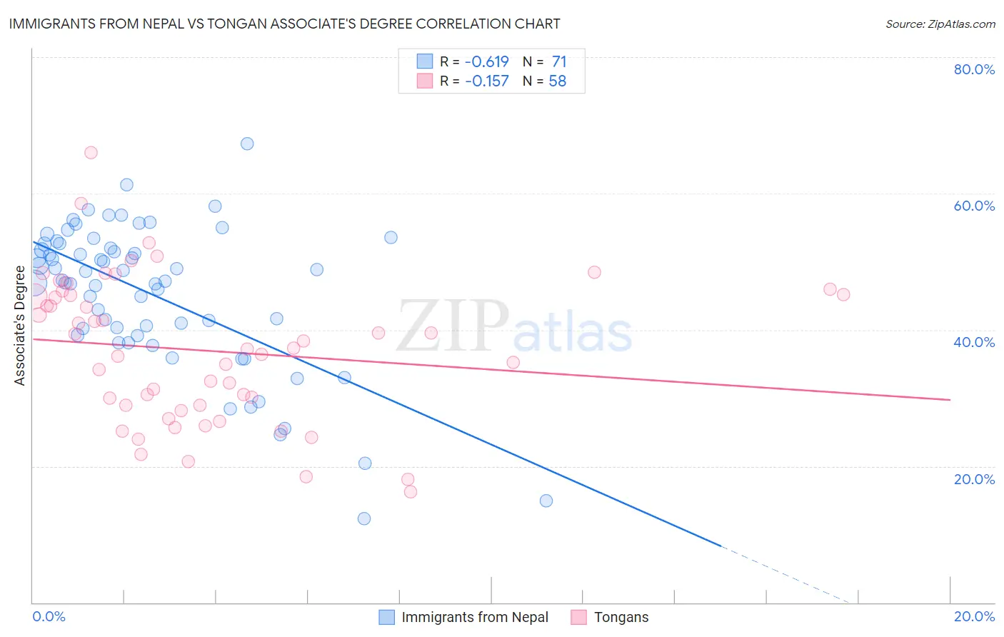 Immigrants from Nepal vs Tongan Associate's Degree