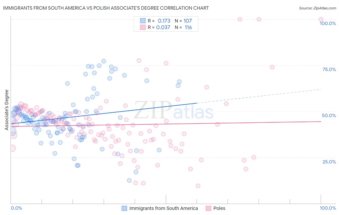 Immigrants from South America vs Polish Associate's Degree