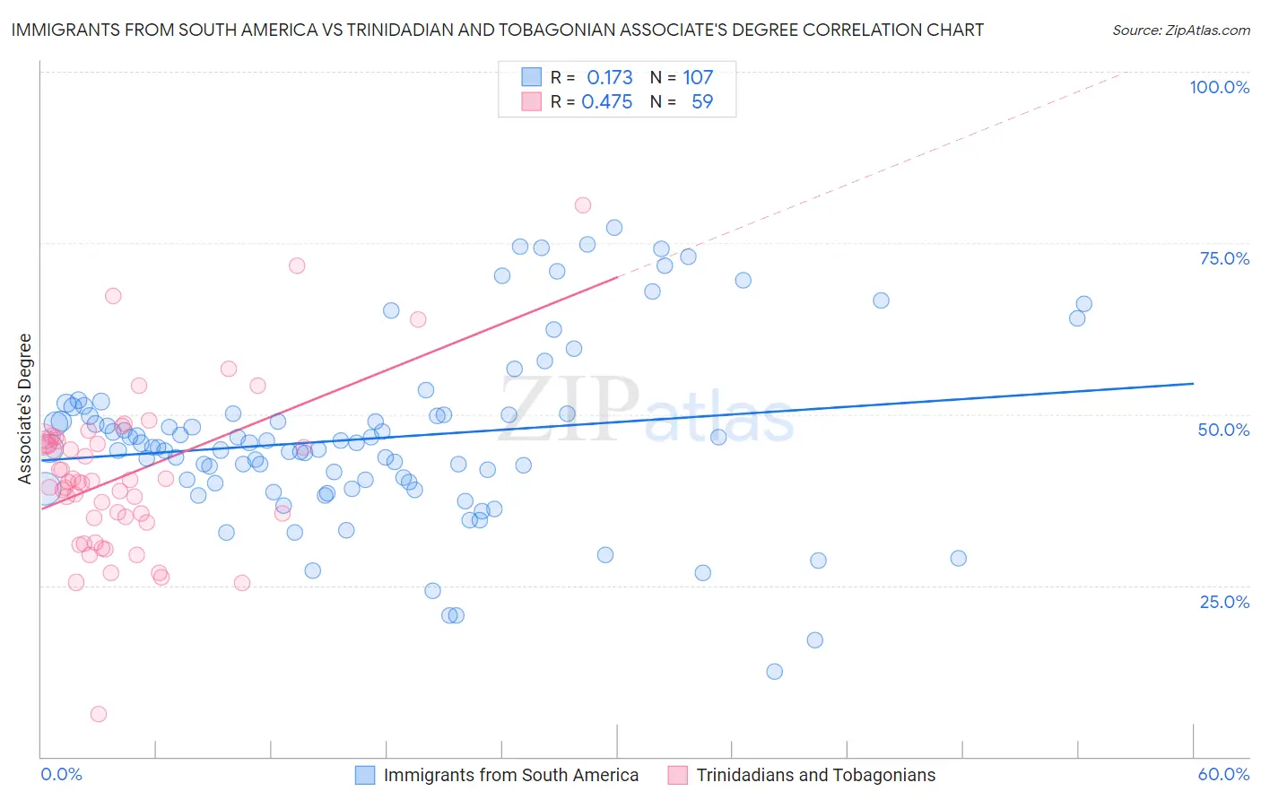 Immigrants from South America vs Trinidadian and Tobagonian Associate's Degree