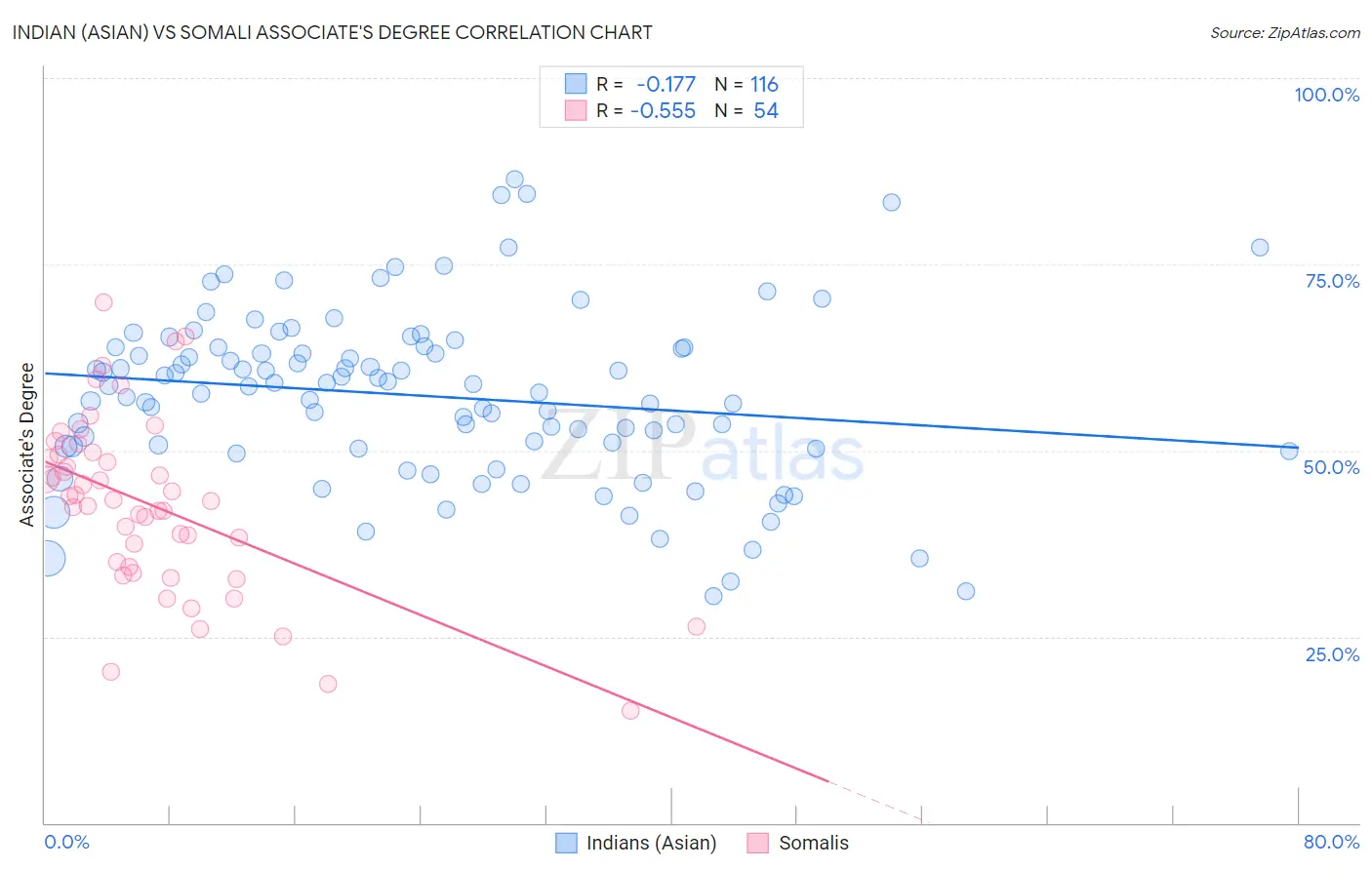 Indian (Asian) vs Somali Associate's Degree