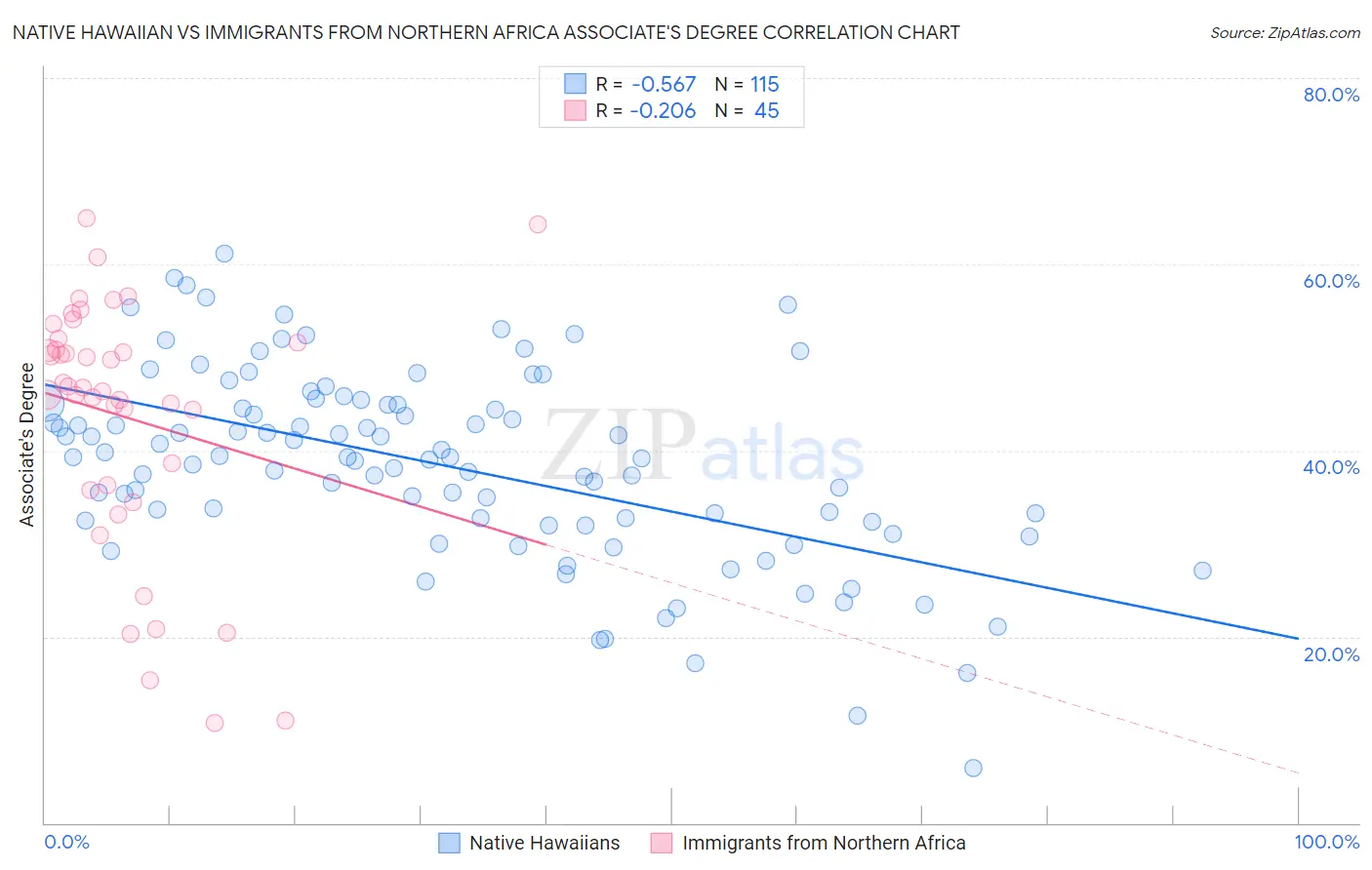 Native Hawaiian vs Immigrants from Northern Africa Associate's Degree