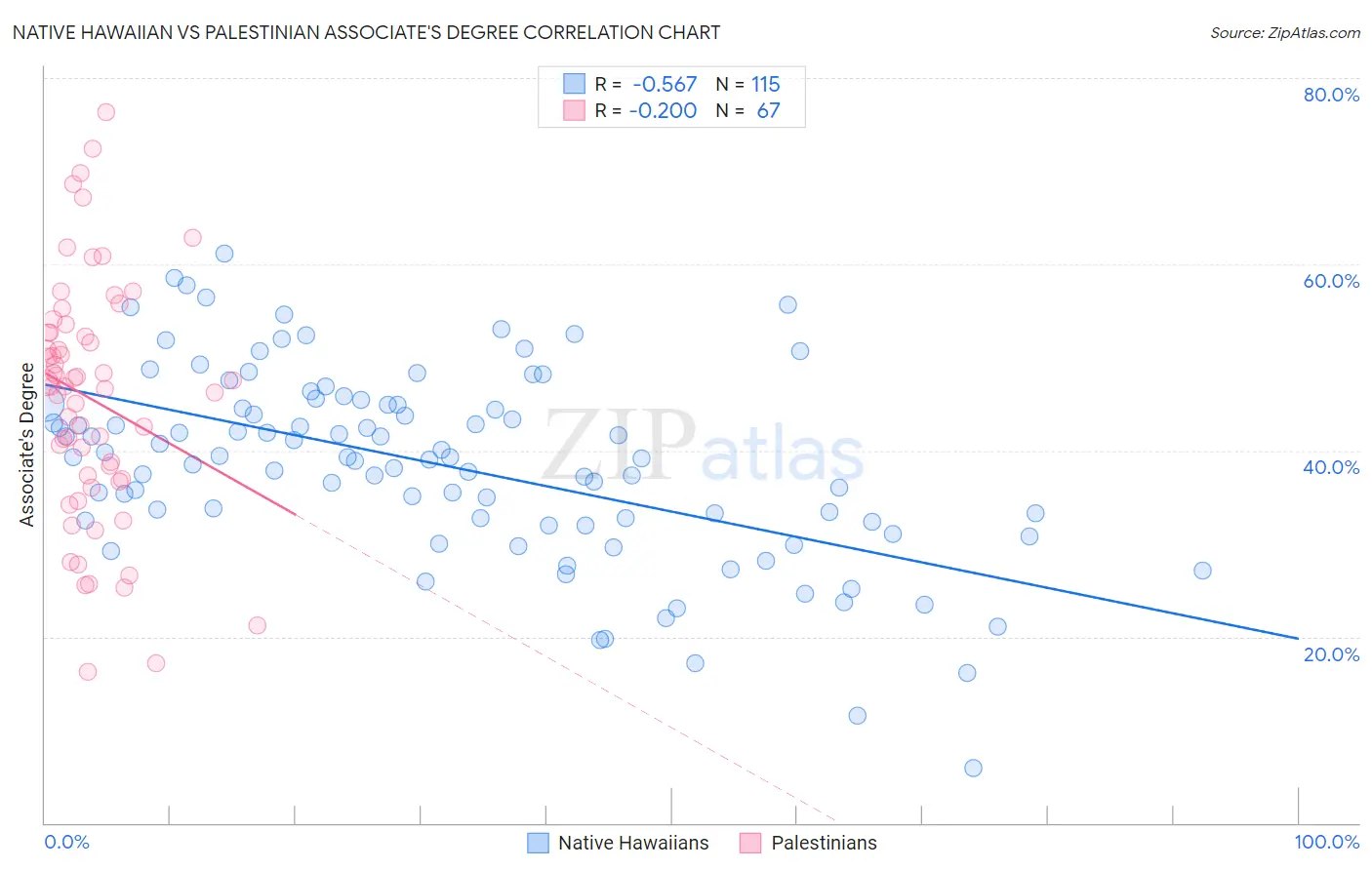 Native Hawaiian vs Palestinian Associate's Degree
