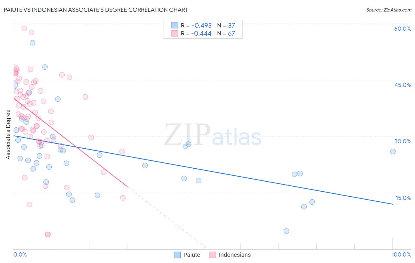 Paiute vs Indonesian Associate's Degree