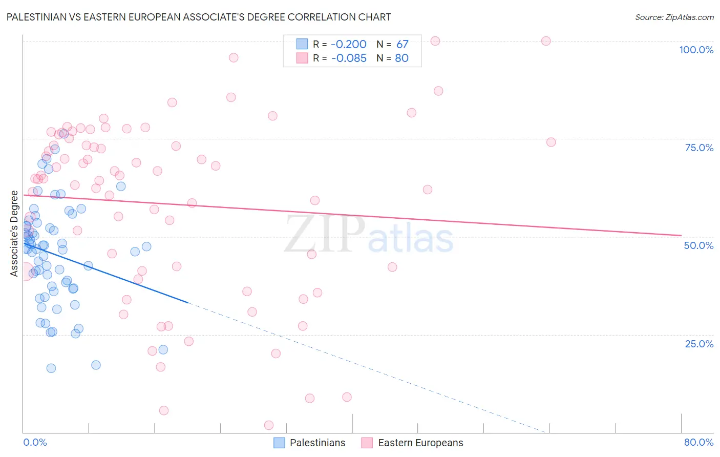 Palestinian vs Eastern European Associate's Degree