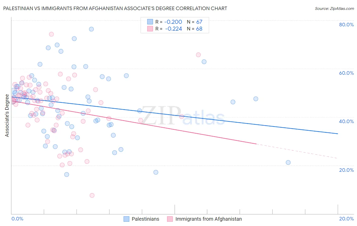 Palestinian vs Immigrants from Afghanistan Associate's Degree