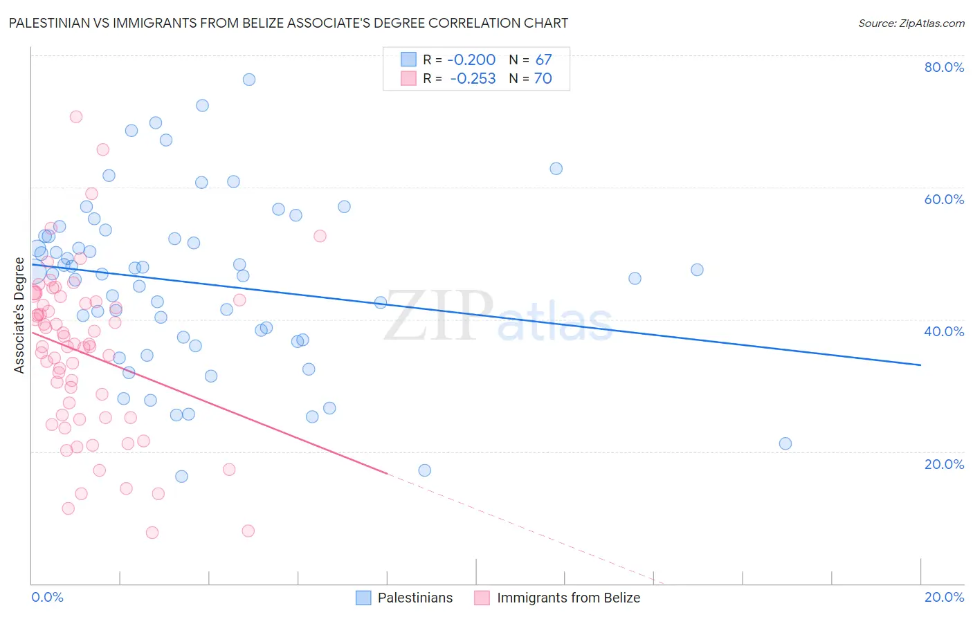 Palestinian vs Immigrants from Belize Associate's Degree