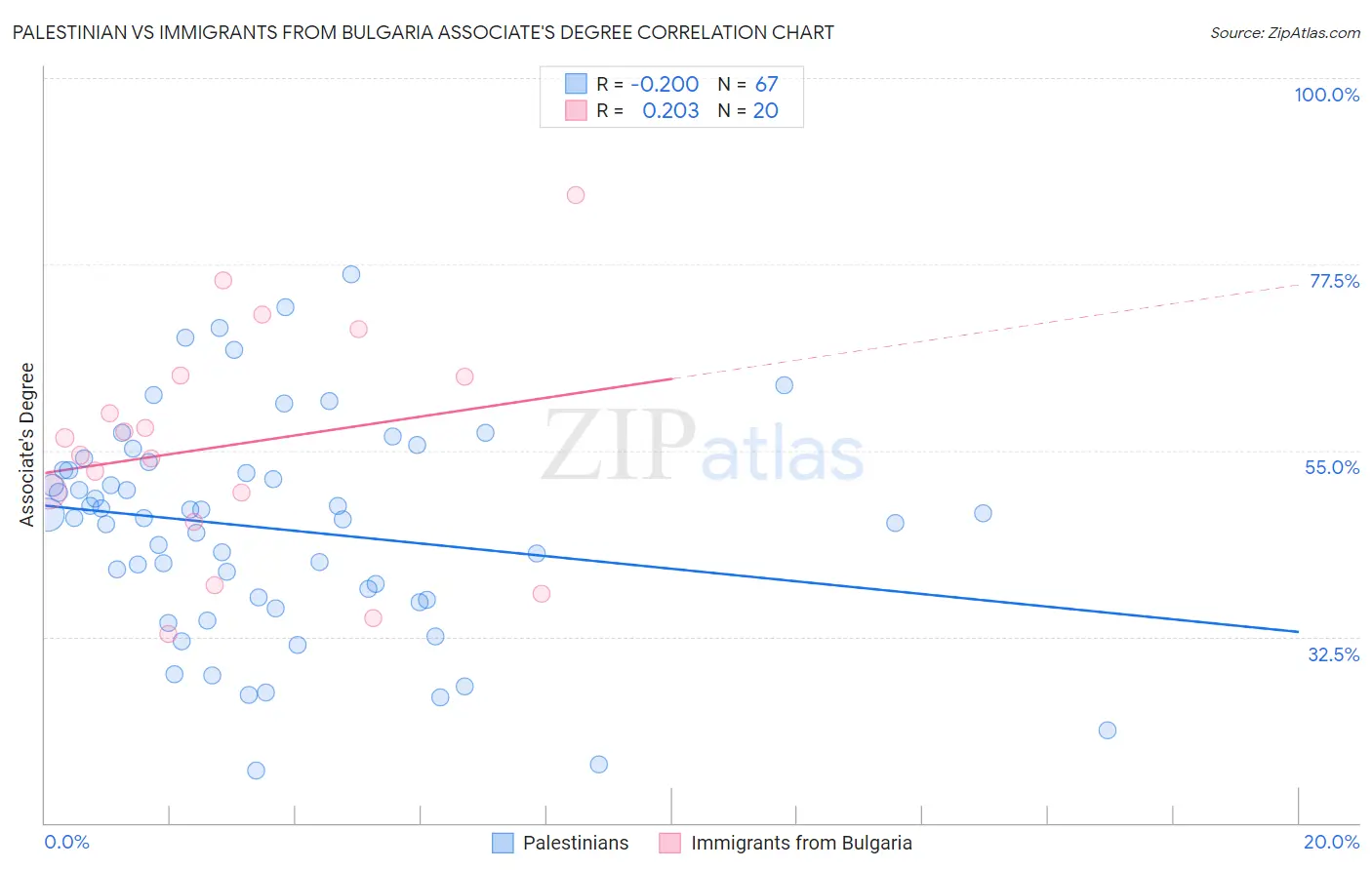 Palestinian vs Immigrants from Bulgaria Associate's Degree