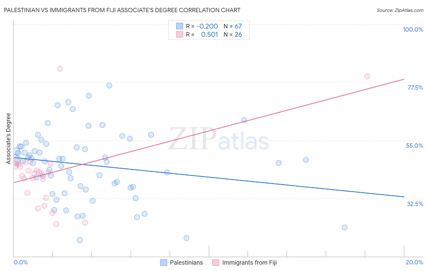 Palestinian vs Immigrants from Fiji Associate's Degree