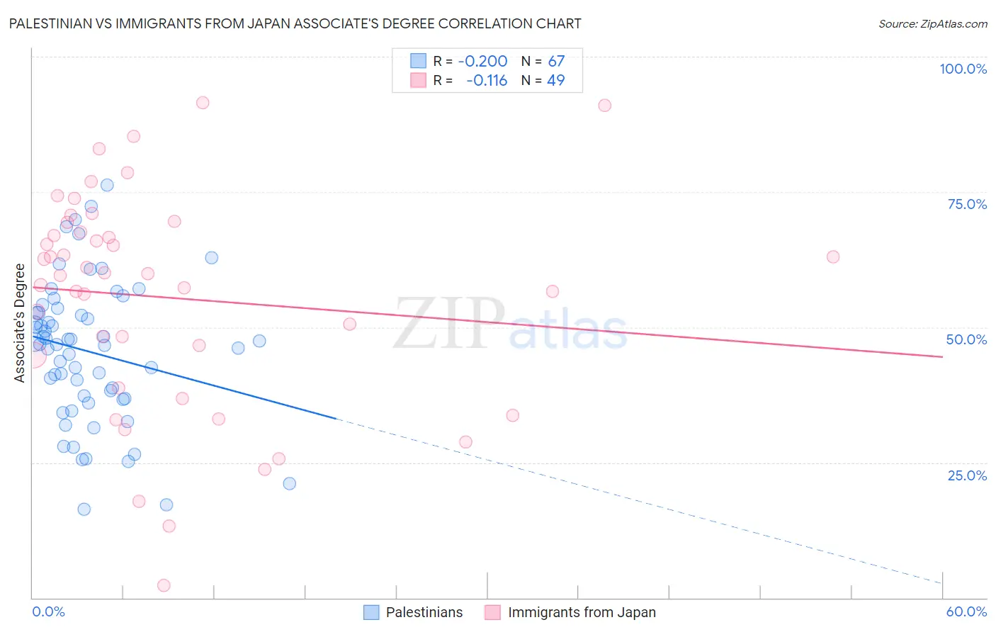 Palestinian vs Immigrants from Japan Associate's Degree