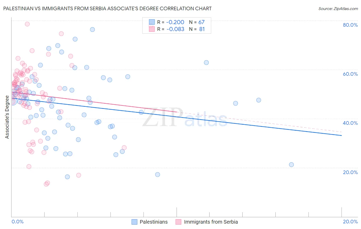 Palestinian vs Immigrants from Serbia Associate's Degree