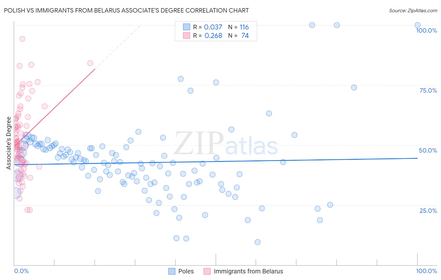 Polish vs Immigrants from Belarus Associate's Degree