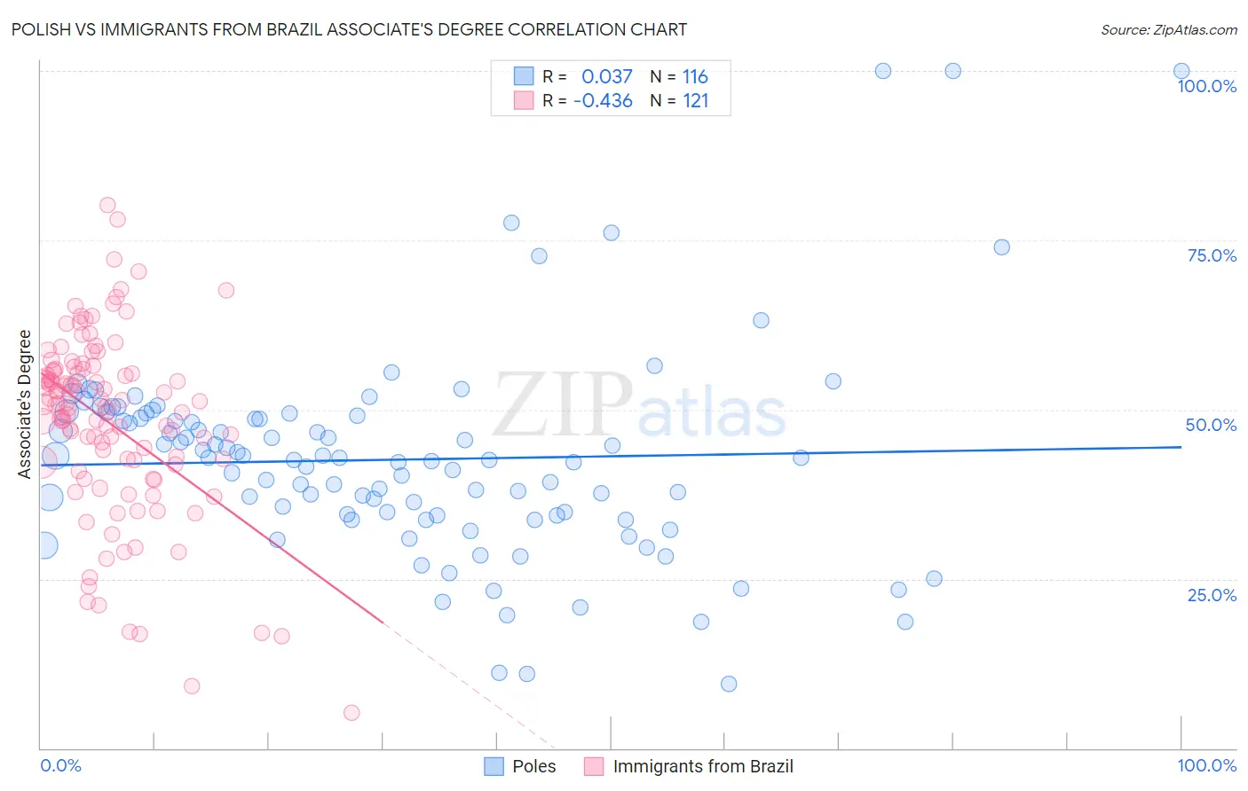 Polish vs Immigrants from Brazil Associate's Degree