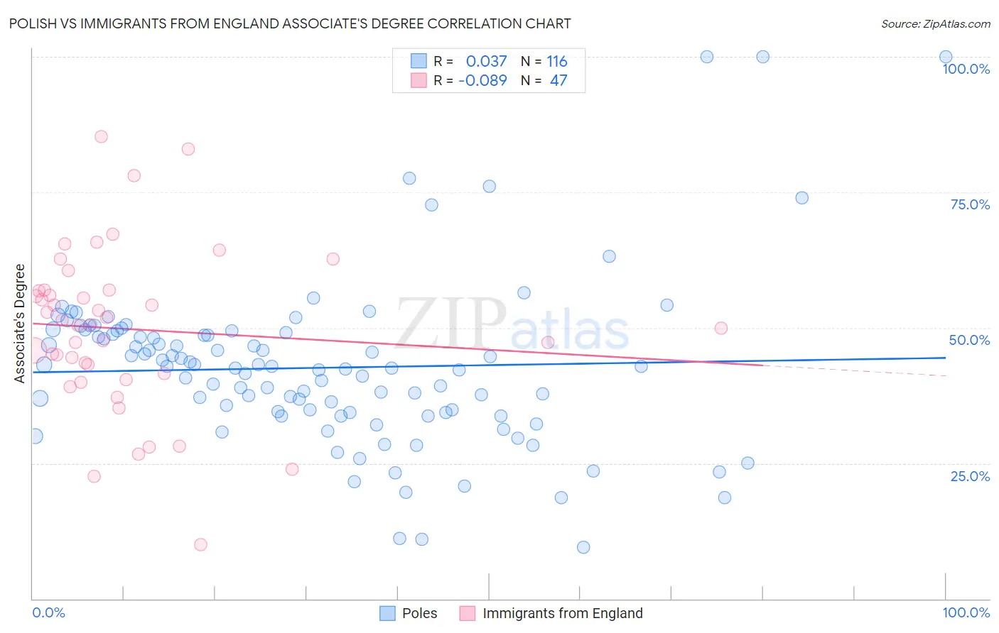 Polish vs Immigrants from England Associate's Degree