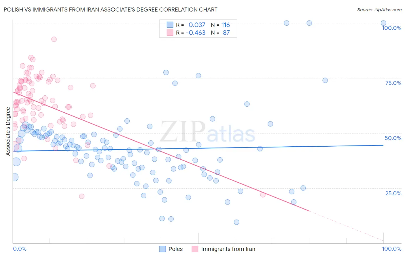 Polish vs Immigrants from Iran Associate's Degree