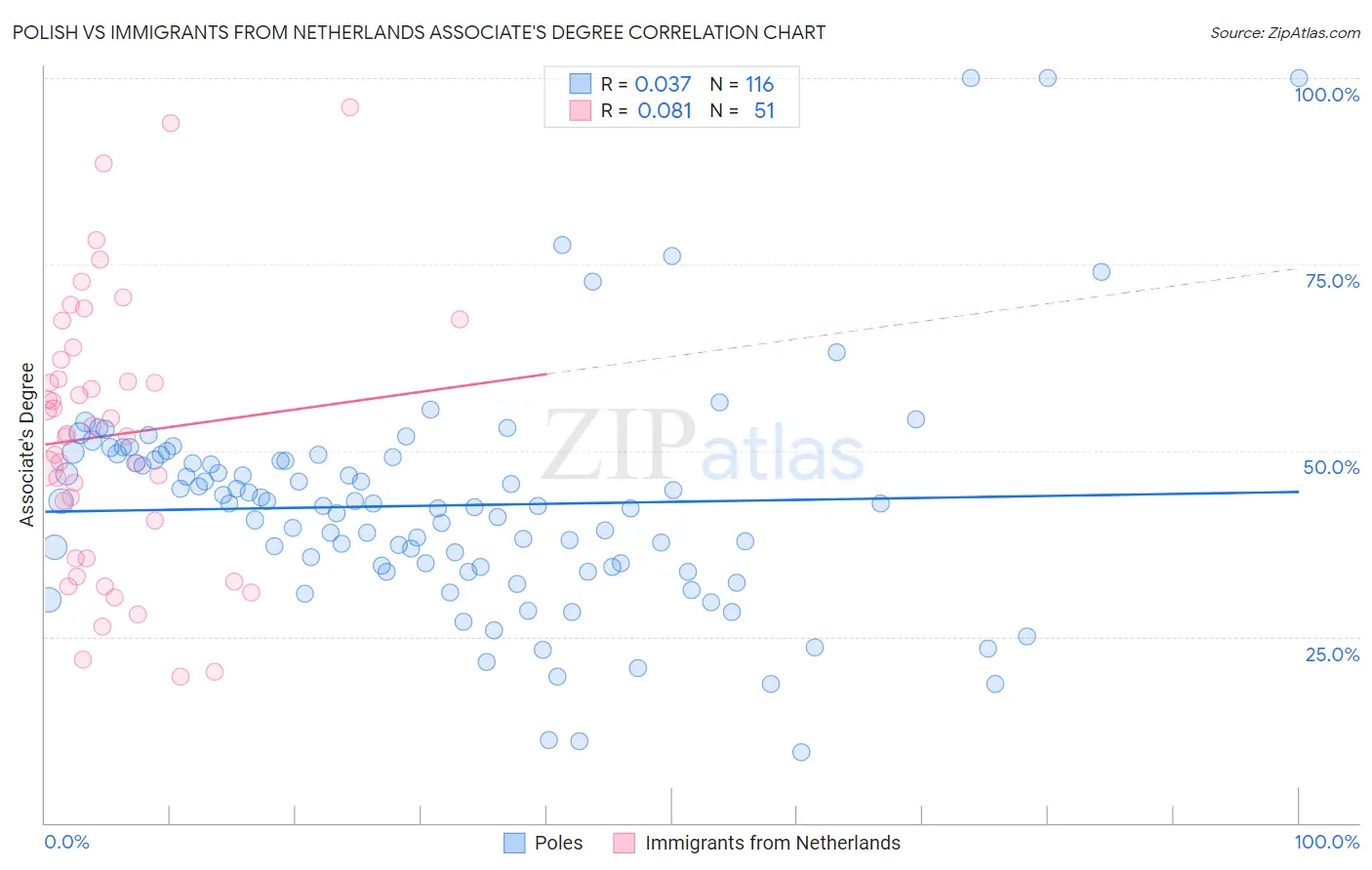 Polish vs Immigrants from Netherlands Associate's Degree