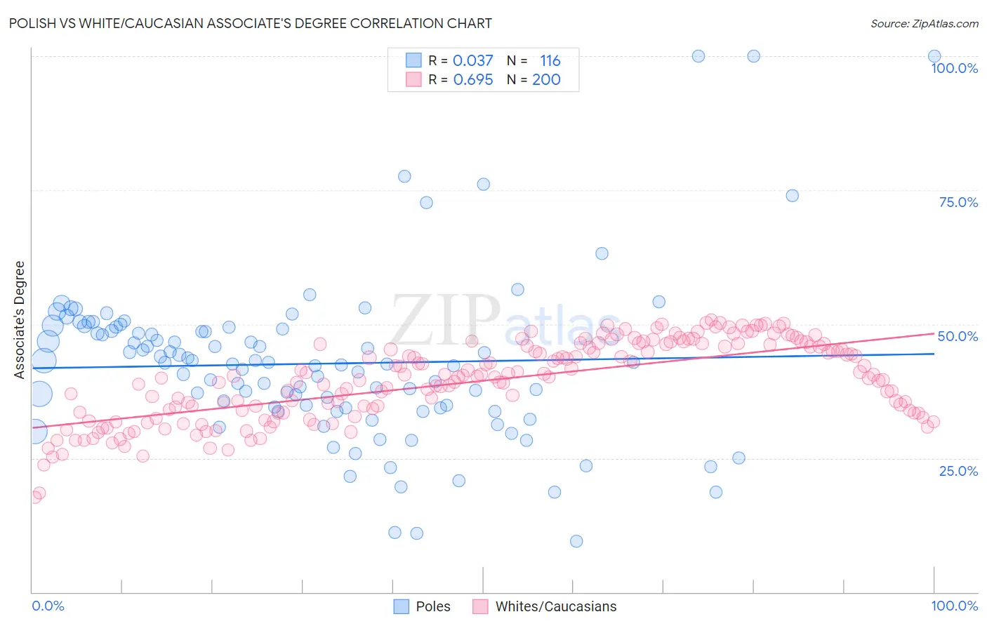 Polish vs White/Caucasian Associate's Degree