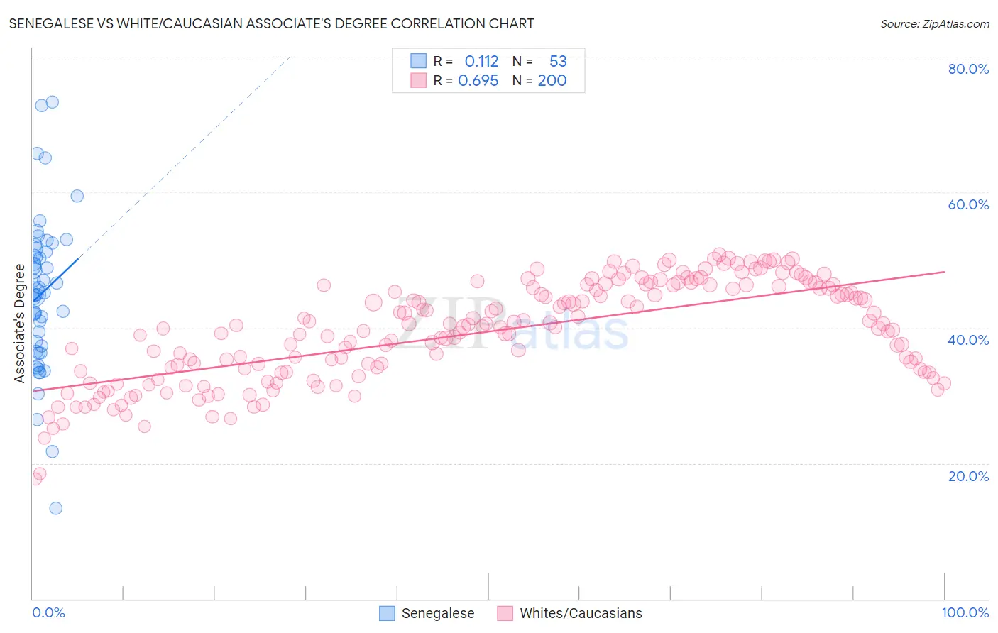 Senegalese vs White/Caucasian Associate's Degree