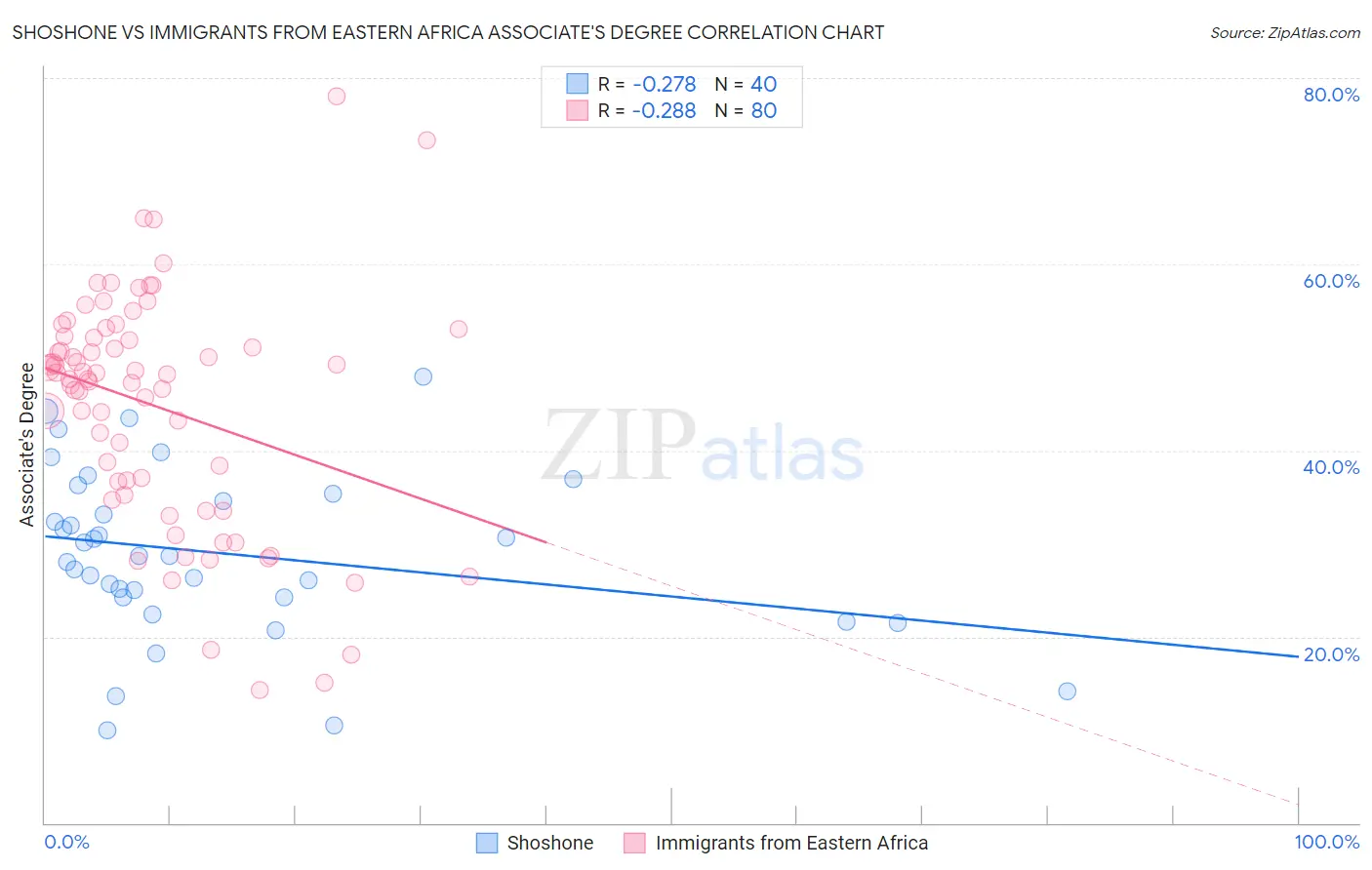 Shoshone vs Immigrants from Eastern Africa Associate's Degree