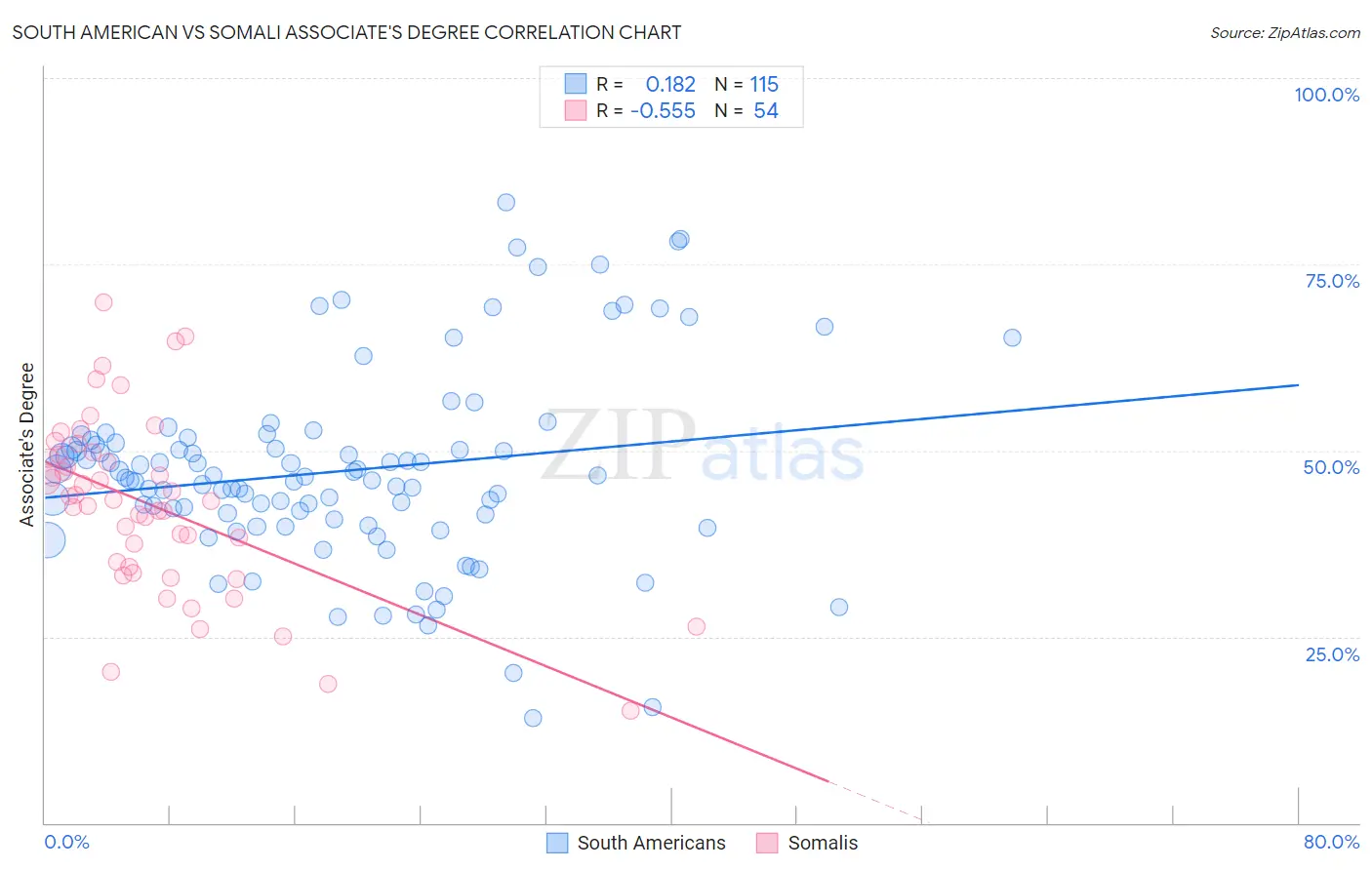 South American vs Somali Associate's Degree