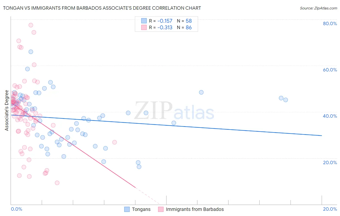 Tongan vs Immigrants from Barbados Associate's Degree