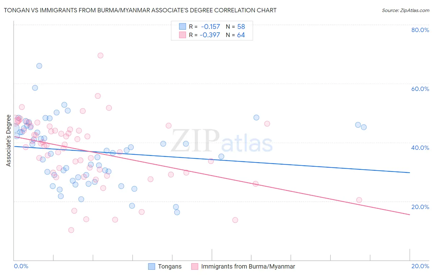 Tongan vs Immigrants from Burma/Myanmar Associate's Degree