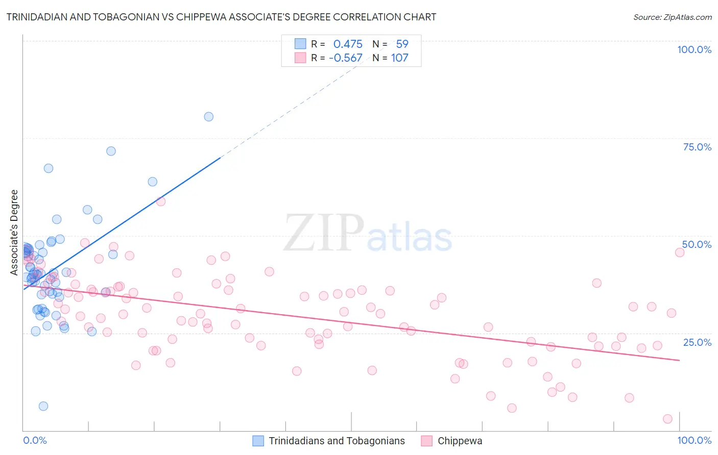 Trinidadian and Tobagonian vs Chippewa Associate's Degree