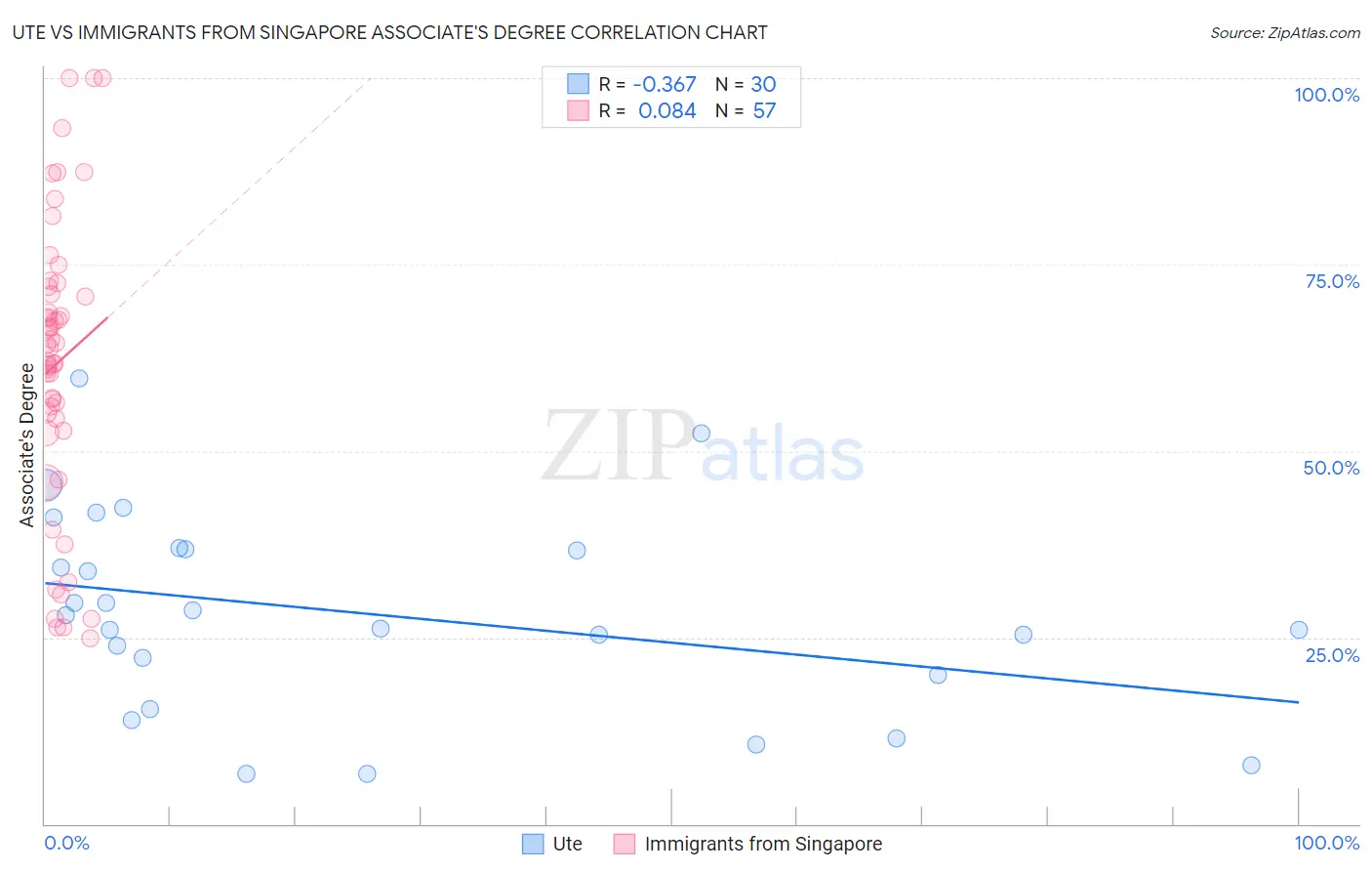 Ute vs Immigrants from Singapore Associate's Degree