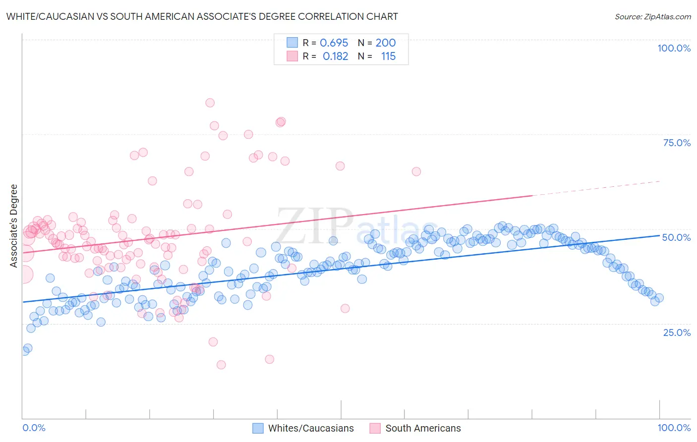 White/Caucasian vs South American Associate's Degree