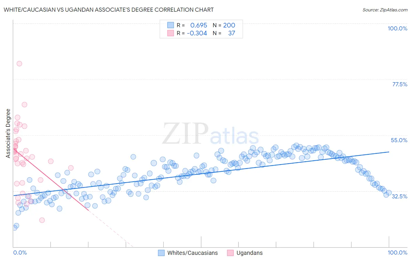White/Caucasian vs Ugandan Associate's Degree