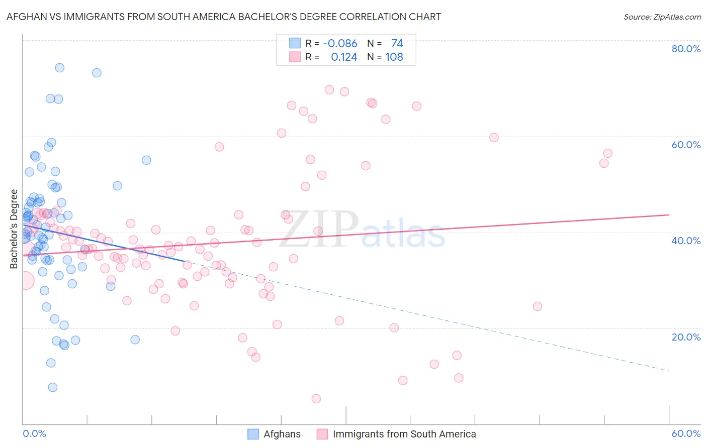 Afghan vs Immigrants from South America Bachelor's Degree