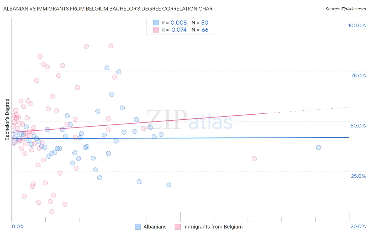 Albanian vs Immigrants from Belgium Bachelor's Degree