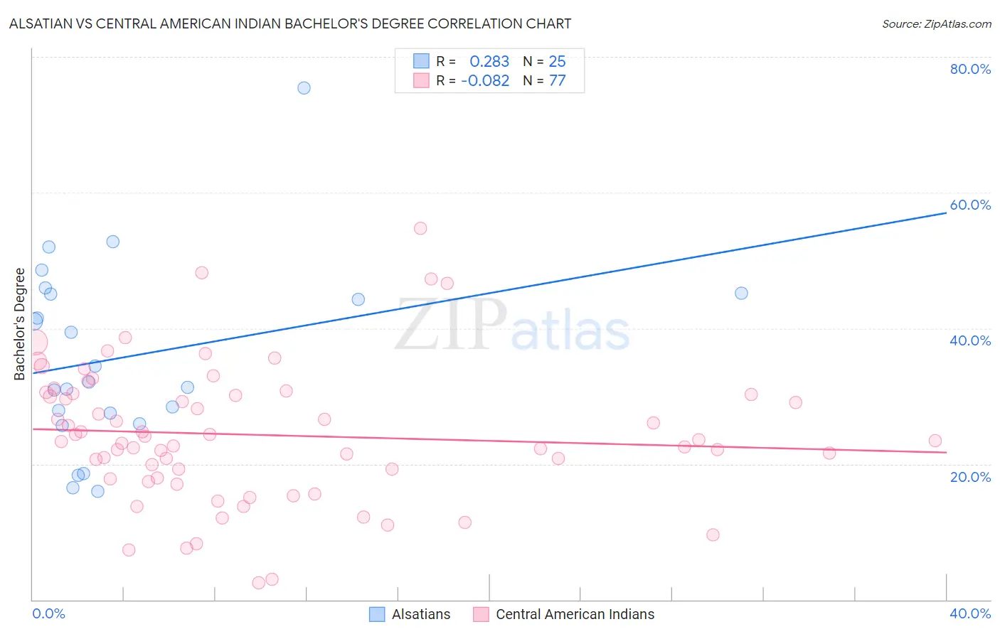 Alsatian vs Central American Indian Bachelor's Degree