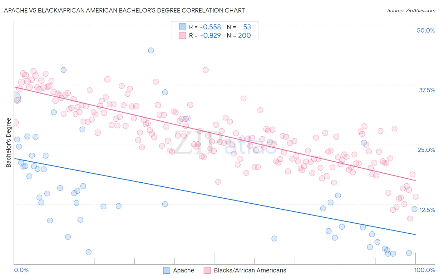 Apache vs Black/African American Bachelor's Degree