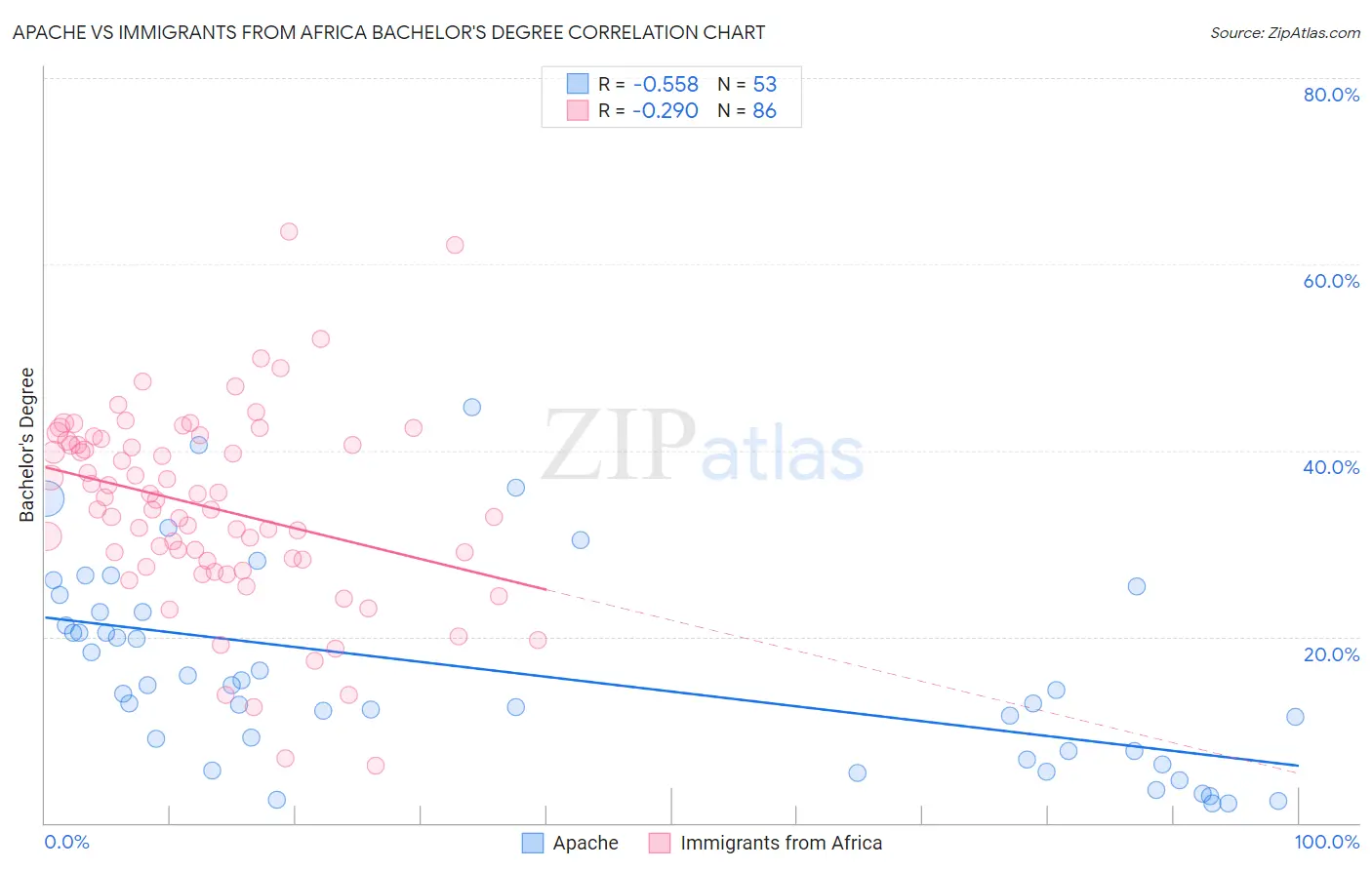 Apache vs Immigrants from Africa Bachelor's Degree
