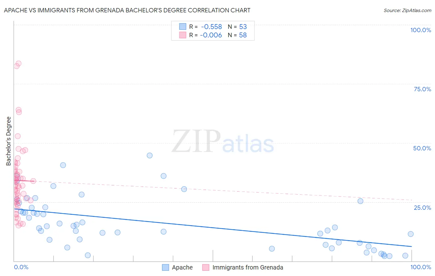 Apache vs Immigrants from Grenada Bachelor's Degree