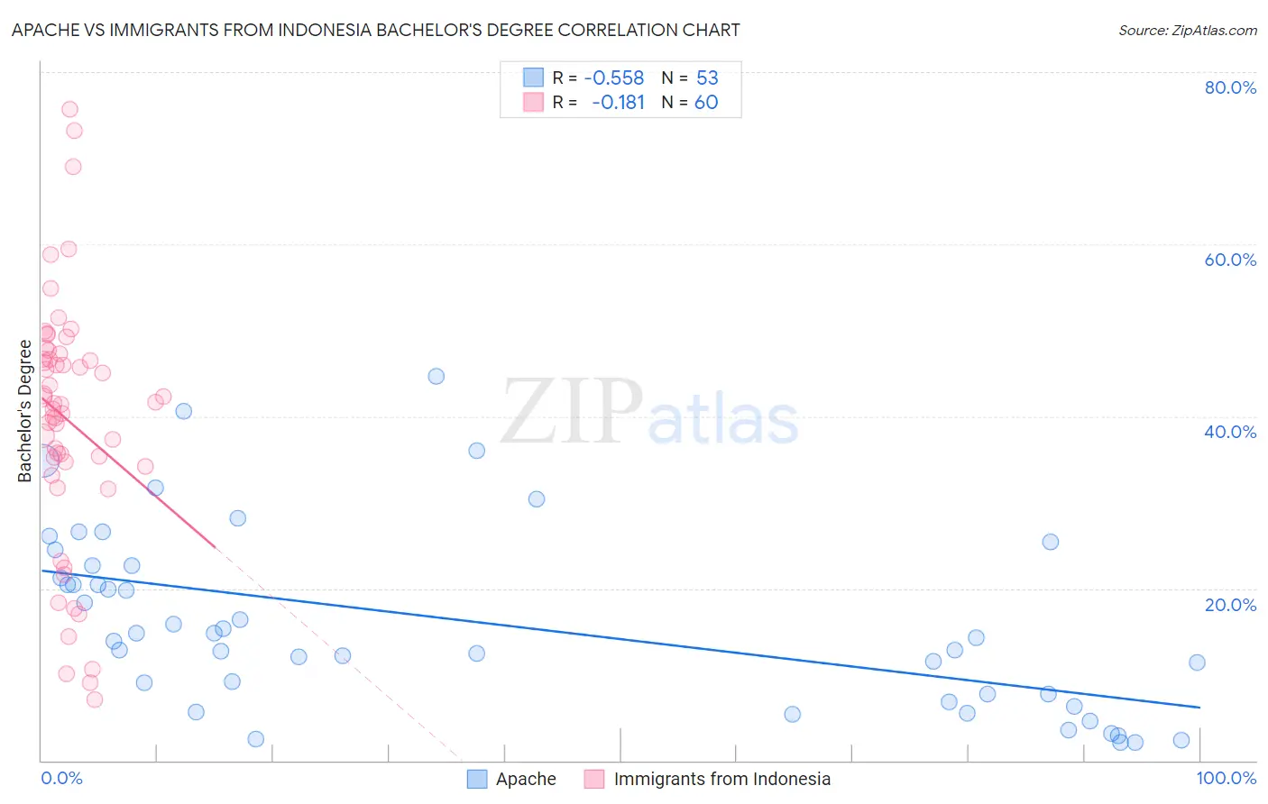 Apache vs Immigrants from Indonesia Bachelor's Degree