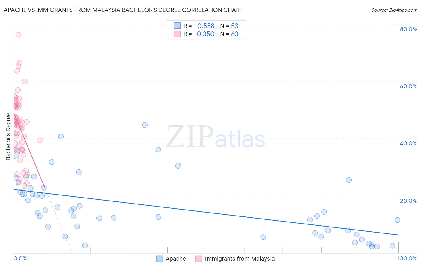 Apache vs Immigrants from Malaysia Bachelor's Degree