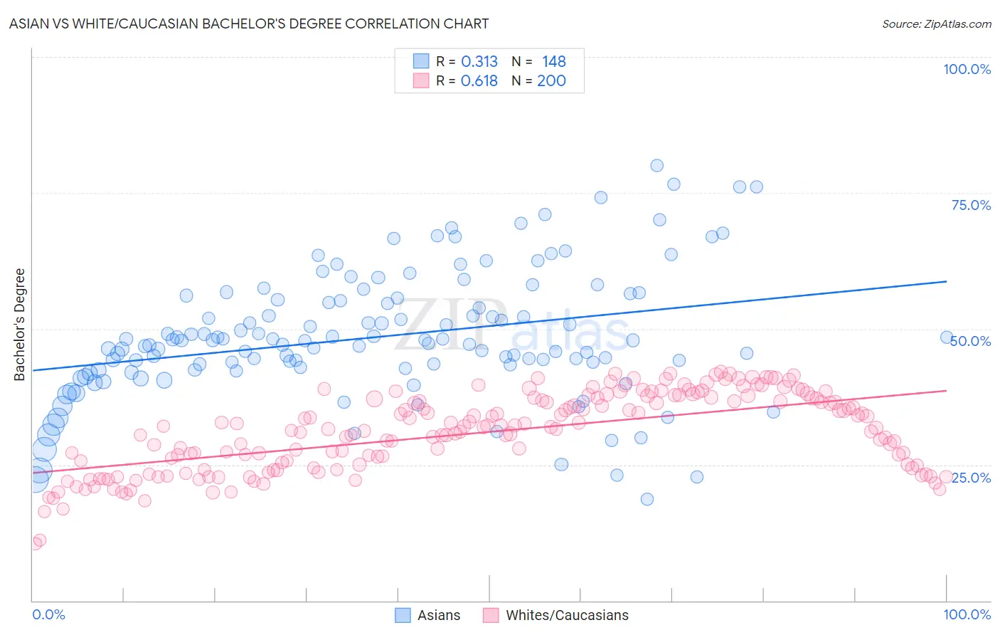 Asian vs White/Caucasian Bachelor's Degree
