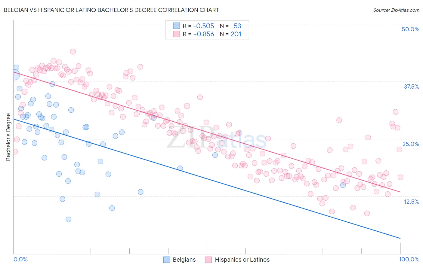 Belgian vs Hispanic or Latino Bachelor's Degree