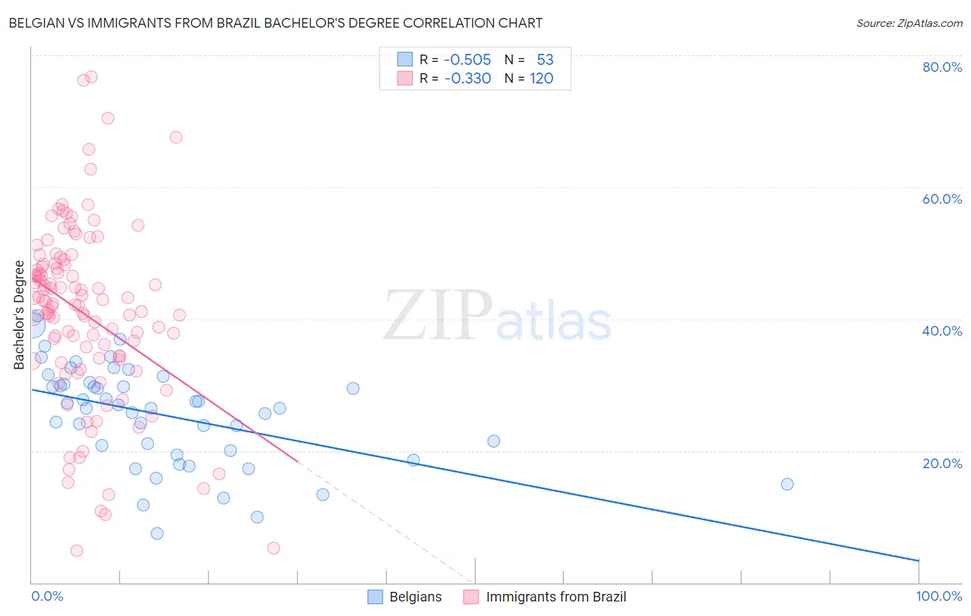 Belgian vs Immigrants from Brazil Bachelor's Degree